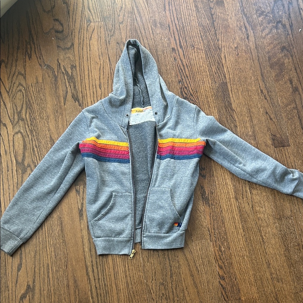 Aviator Nation Gray Hoodie with Stripes